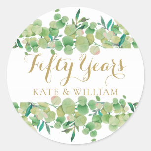 Sticker Rond Script Gold Cinquante ans 50e anniversaire de Mari
