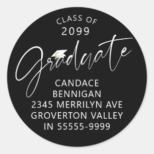 Sticker Rond Script Graduel moderne noir blanc Adresse de retou