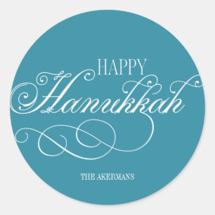 Sticker Rond Script Happy Hanoukka Holiday