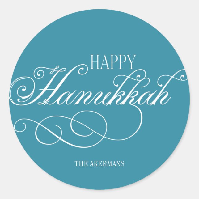 Sticker Rond Script Happy Hanoukka Holiday (Devant)