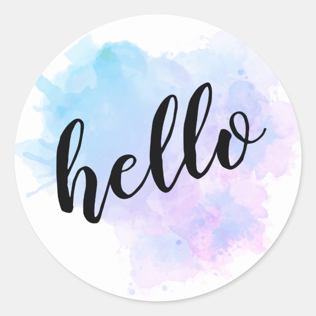 Sticker Rond Script HELLO Aquarelle Splash (Devant)
