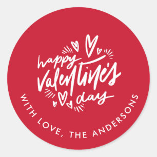 Sticker Rond Script Heureuse Sainte-Valentin rouge et blanc