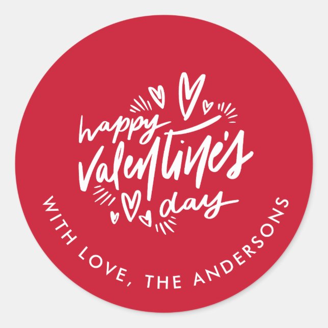 Sticker Rond Script Heureuse Sainte-Valentin rouge et blanc (Devant)