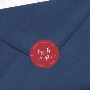 Sticker Rond Script Heureux Jamais après le Mariage de couleur 