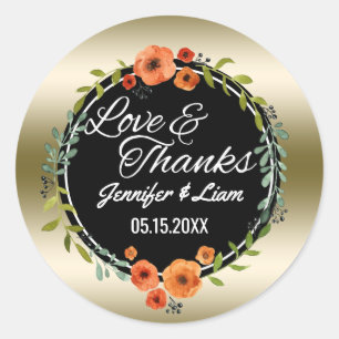 Sticker Rond Script Love & Thanks   Privilégier le mariage d'or