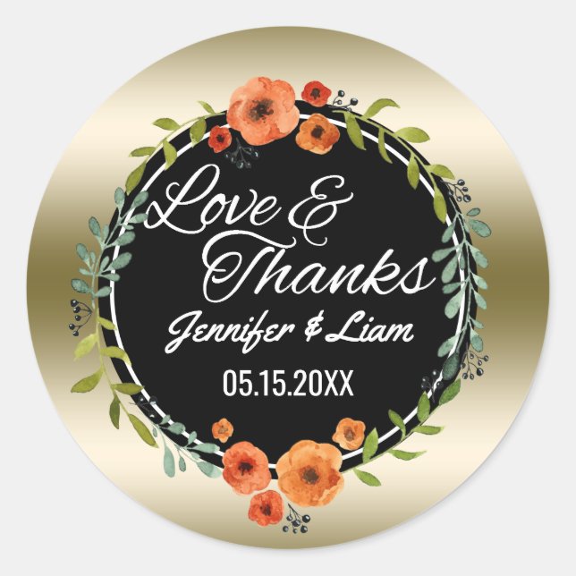 Sticker Rond Script Love & Thanks | Privilégier le mariage d'or (Devant)