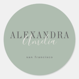 Sticker Rond Script minimaliste Boho Sage Green Custom Business