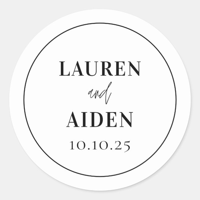 Sticker Rond Script minimaliste moderne noir et blanc (Devant)