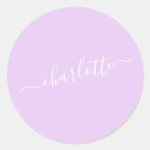 Sticker Rond Script minimaliste Nom personnalisé dans Lavender