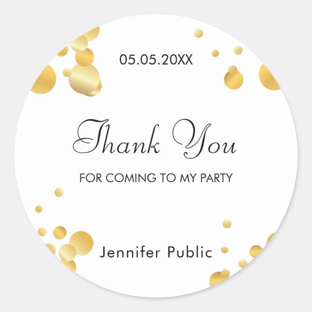 Sticker Rond Script Modèle Gold Confetti tendance (Devant)
