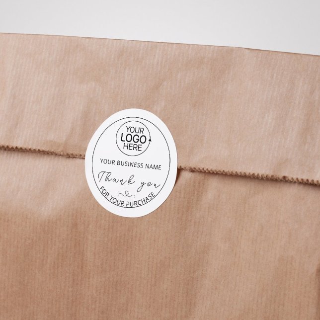 Sticker Rond Script moderne Ajouter un logo Merci d'entreprise (Modern Script Add Logo Business Thank You Classic Round Sticker)