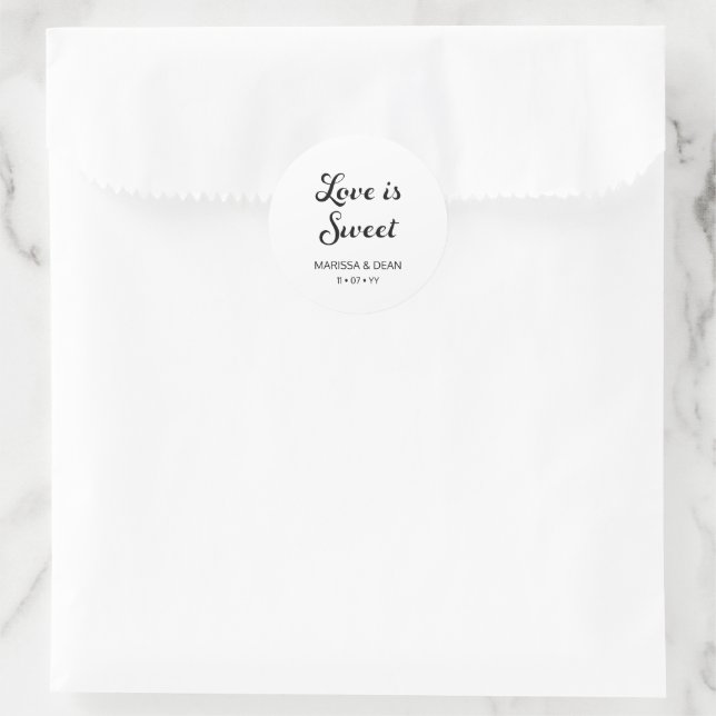 Sticker Rond Script moderne Flair minimaliste Mariage blanc (Sac)