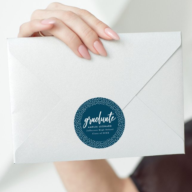 Sticker Rond Script moderne Marine Bleu Graduation (Créateur téléchargé)