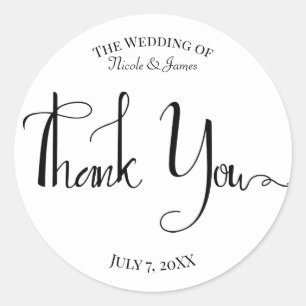 Sticker Rond Script moderne Noir Blanc Mariage Favoriser Merci