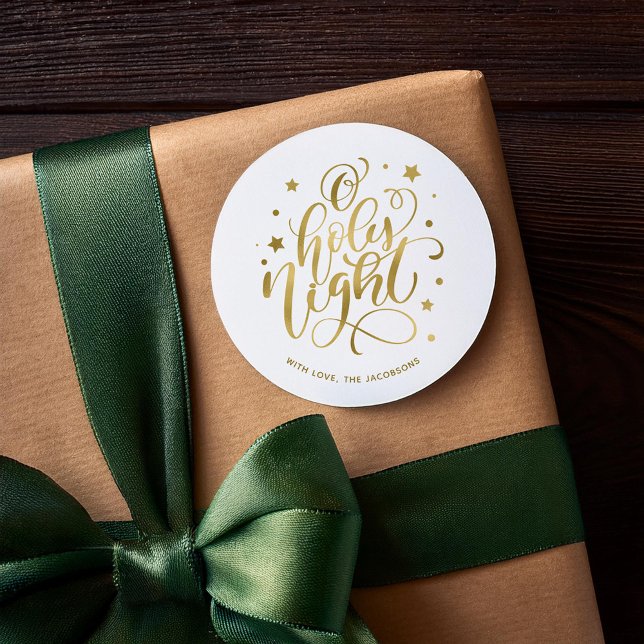 Sticker Rond Script moderne O Holy Night Christmas Classic Roun (Créateur téléchargé)