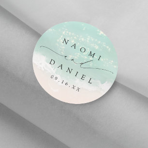 Sticker Rond Script moderne Sand Hearts Plage Mariage Faveurs