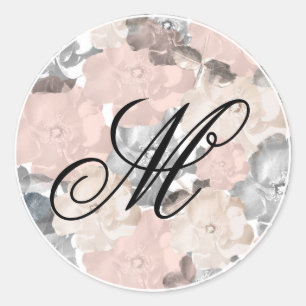 Sticker Rond Script monogramme rose et noir Rose classique