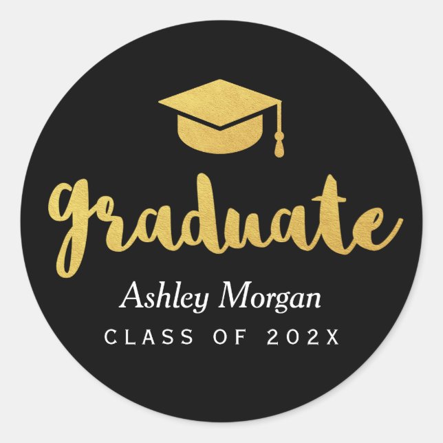 Sticker Rond Script Or moderne 2023 Grad Grad Graduation Favor (Devant)