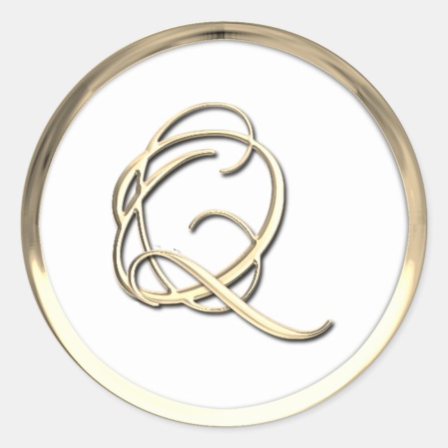 Sticker Rond Script Q du monogramme initial or (Devant)