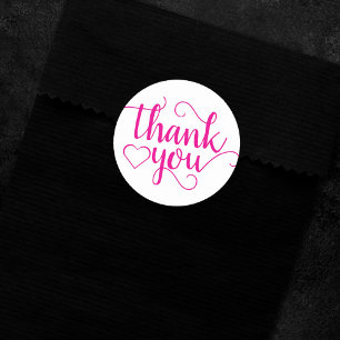 Sticker Rond Script rose chaud simple   Merci cardiaque magenta