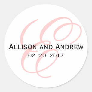 Sticker Rond Script rose vif E Monogramme initial Mariage Favor