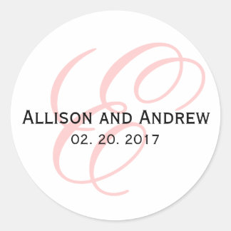 Sticker Rond Script rose vif E Monogramme initial Mariage Favor