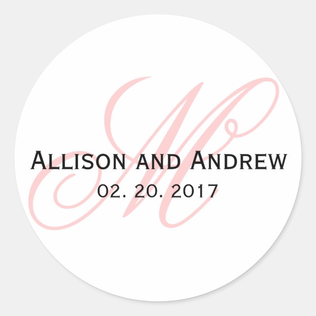 Sticker Rond Script rose vif initial M Monogramme Mariage Favor (Devant)