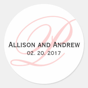 Sticker Rond Script rose vif Premier P Monogramme Mariage Favor