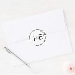 Sticker Rond Script Rustic Chic Leaf Ampersand Couple Initiales