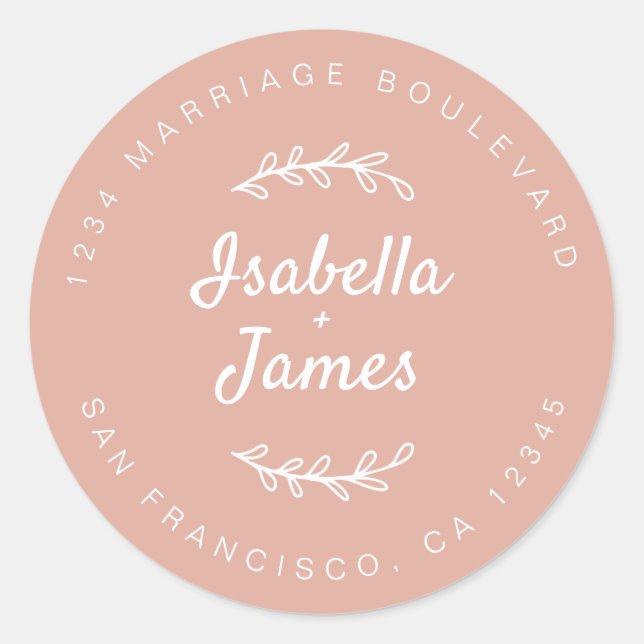 Sticker Rond Script rustique Dusty Mariage rose Adresse de reto (Devant)