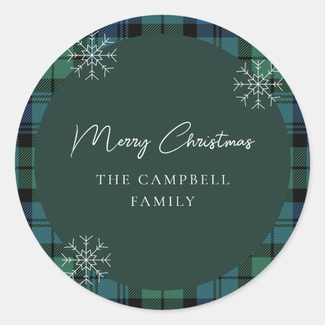 Sticker Rond Script rustique plaid Elegant Campbell Tartan (Devant)
