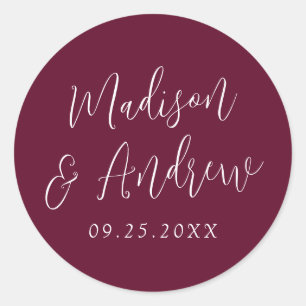 Sticker Rond Script simple Mariage personnalisé Bourgogne