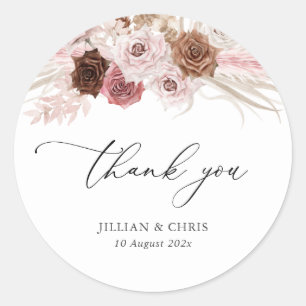 Sticker Rond script tendance pampas dusty rose mariage