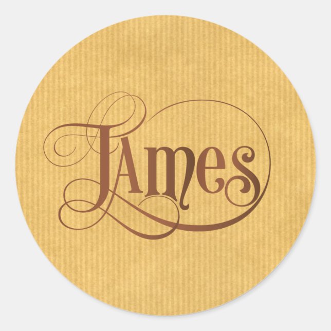 Sticker Rond Script Tourbillonnant personnalisé papier Kraft Br (Devant)