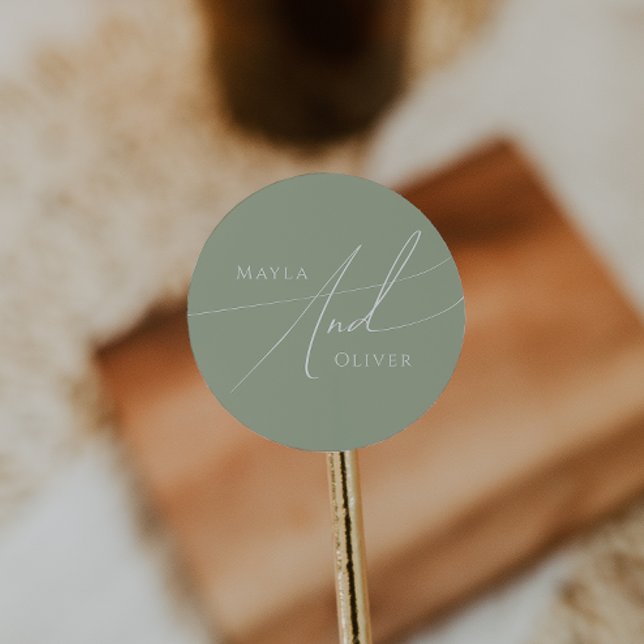 Sticker Rond Script Whimsical | Mariage vert Sage (Créateur téléchargé)