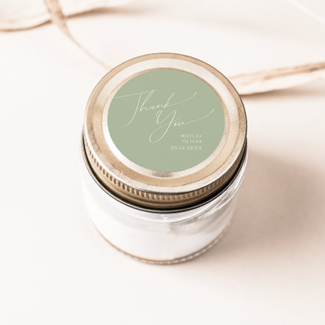Sticker Rond Script Whimsical | Sage Merci Faveur de mariage (Créateur téléchargé)