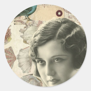 Sticker Rond Scripts d'oiseaux Art déco coquillages grande fill