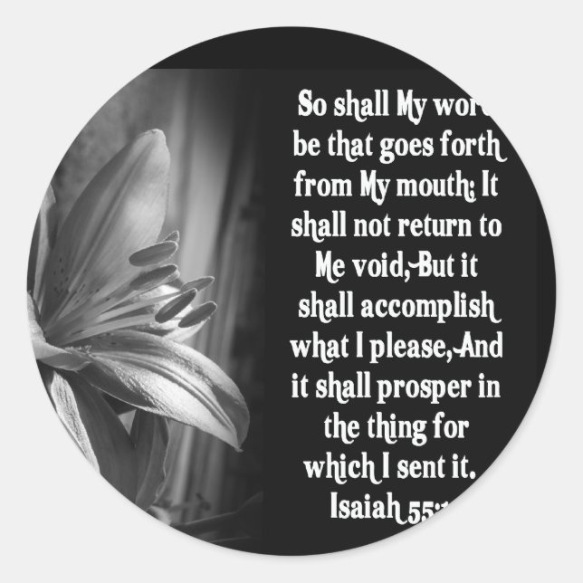 STICKER ROND SCRIPTURE BIBLE ISAIAH 55:11 (Devant)