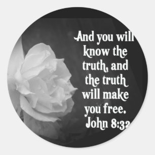 Sticker Rond SCRIPTURE John 8:32 Fleurs noires / blanches