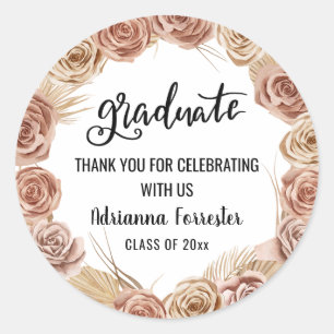 Sticker Rond Scrire de fin d'études Boho Rose Wreath