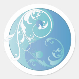 Sticker Rond Scrolling Yin & Yang (Earth blues)