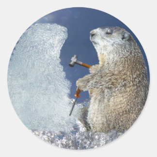 Sticker Rond Sculpture de glace du jour de la marmotte
