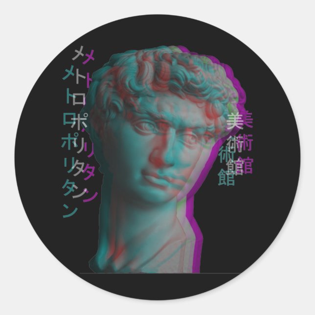 Sticker Rond Sculpture grecque antique Vaporwave Statue Head (Devant)