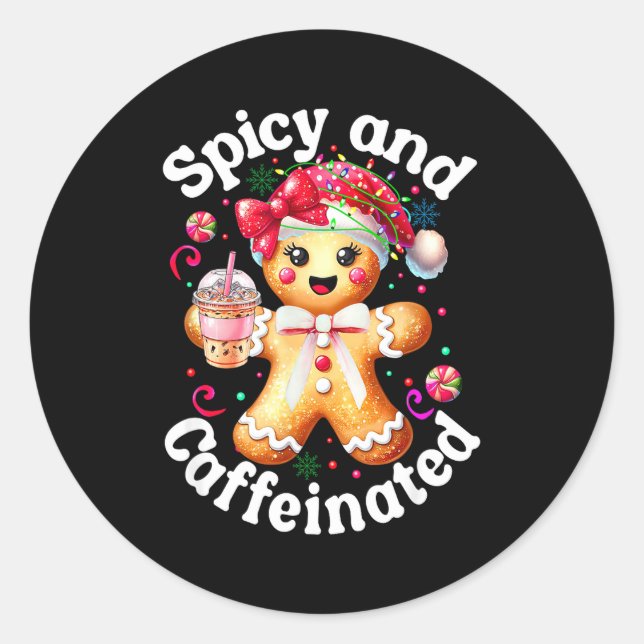 Sticker Rond Scy And Caffeinated Coffee Cute Gingerbread Christ (Devant)