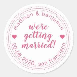 Sticker Rond Se marier Enregistrer la date Hot Pink