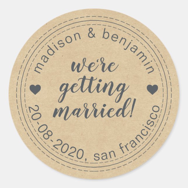 Sticker Rond Se marier Enregistrer la date Kraft Envelope Seal (Devant)