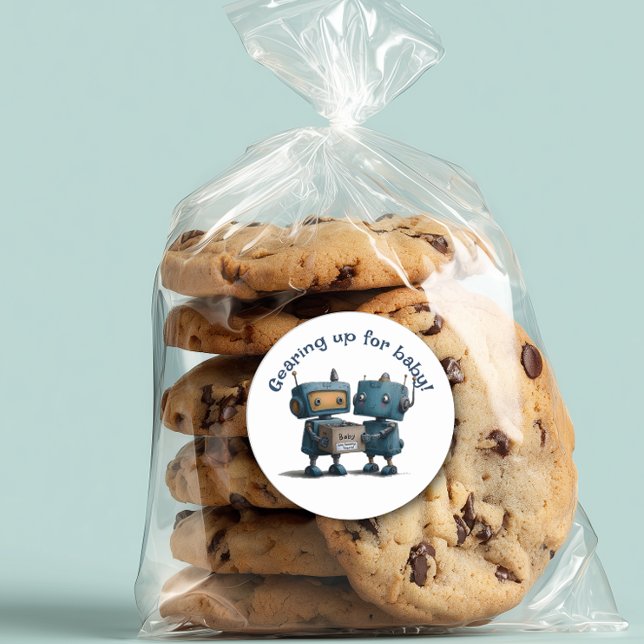 Sticker Rond Se préparer pour bébé - Baby shower robotique (Créateur téléchargé)