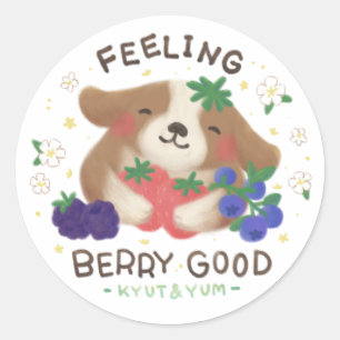 Sticker Rond Se sentir très bien : Chien mignon avec des baies