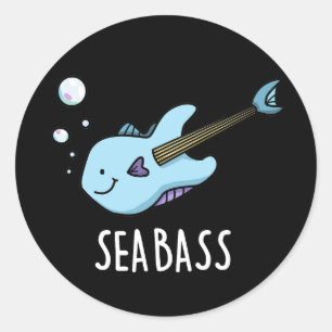 Sticker Rond Sea Bass Funny Bass Guitare Poisson Pun Dark BG
