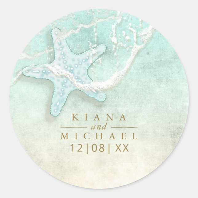 Sticker Rond Sea Foam Beach Wedding Starfish ID837 (Devant)
